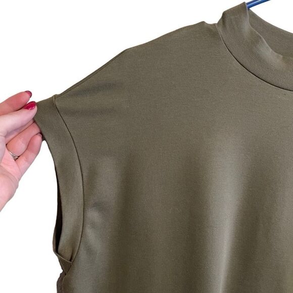 Eileen Fisher- Traceable Organic Cotton Stretch Mock Neck Dress in Olive, XSP - Picture 4 of 13